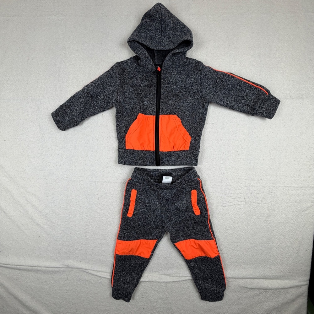 JGX Quick Dry Toddler Boys 3T Tracksuit Set Gray Neon Orange Hoodie Joggers